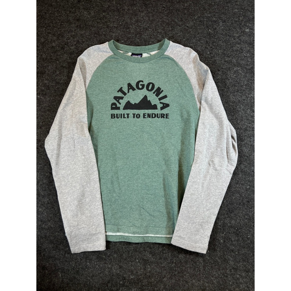 Patagonia Built to Endure Raglan Sweatshirt Mens Medium Green Grey Graphic
